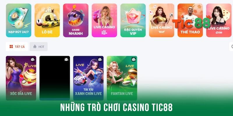 Trò chơi Casino Tic88 đang được biết đến nhiều nhất
