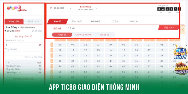 Giao diện thông minh của app đánh lô đề Tic88