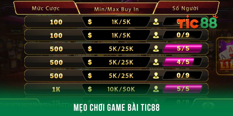 Bật mí một vài mẹo chơi game bài Tic88 bất bại từ cao thủ