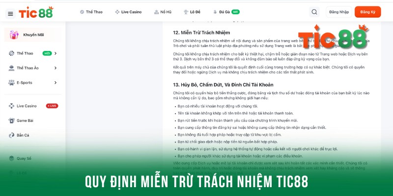 Điều khoản miễn trừ được Tic88 áp dụng chung cho các tài khoản chính thức