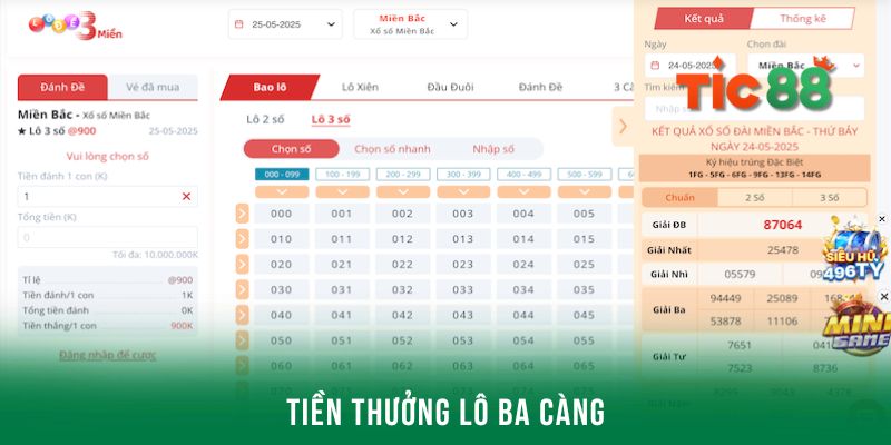 Tiền thưởng của trò chơi lô ba càng